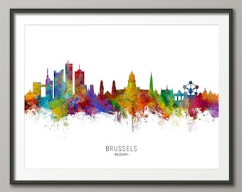 Brussels Skyline Belgium, Cityscape Painting Art Print Poster CX (6491)