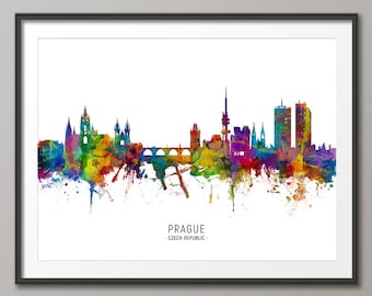 Prague Skyline Czech Republic, Cityscape Painting Art Print Poster CX (6518)