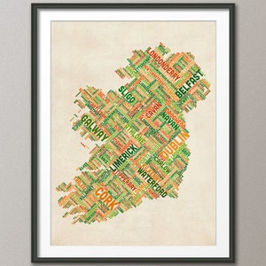 Irlande Eire City carte texte, impression d'art (309)