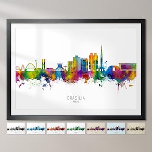 Brasília Skyline Brasil, Paisagem Urbana Pintura Arte Impressão Pôster CX (32149)