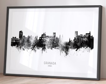 Horizonte de Granada, Espanha - Impressão artística em pôster BX (16418)