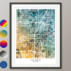 Carte de Las Vegas, carte de la ville du Nevada, affiche d'impression d'art aquarelle (31237)