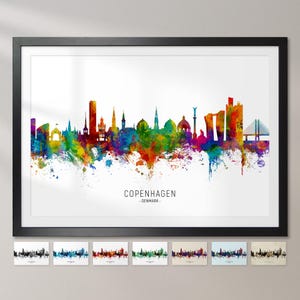 Copenhagen Skyline Denmark, Cityscape Painting Art Print Poster CX (6495)