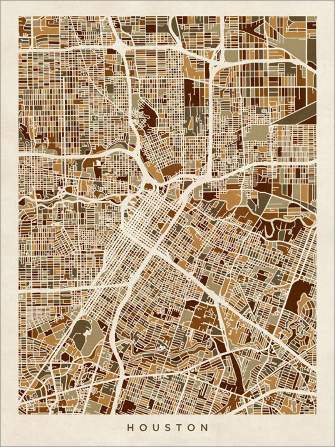 Houston Map Houston Texas City Street Map Art Print 2052 - Etsy