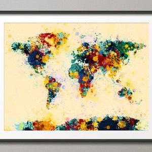 Paint Splashes Map of the World Map, Art Print 118 image 1