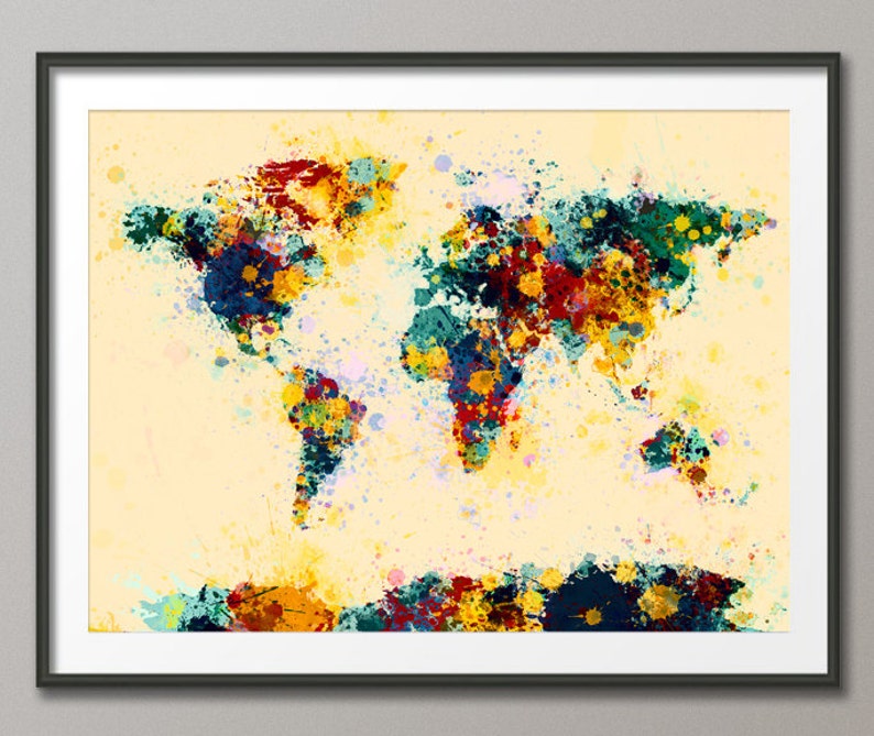 Paint Splashes Map of the World Map, Art Print 118 image 1