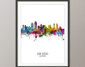 San Diego Skyline, San Diego California Cityscape Art Print Poster Portrait (5057)