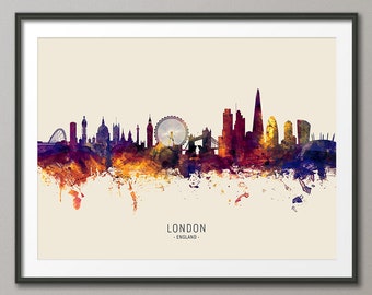 London Skyline England, Cityscape Painting Art Print Poster LS (14947)