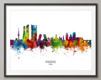 Madrid Skyline Spanien, Stadtbild Malerei Kunstdruck Poster CX (6510)