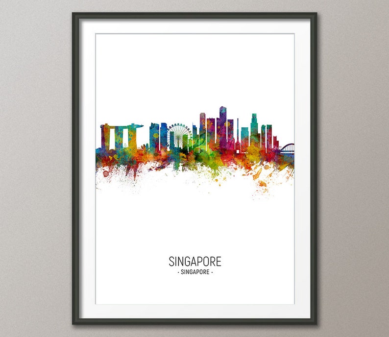 Singapore  Cityscape Art Print Poster Portrait Singapore Skyline 5054