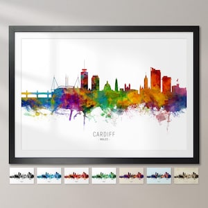 Cardiff Skyline Wales, Stadtansicht Gemälde Kunstdruck Poster CX (6584)