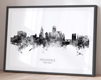 Vintage Providence Skyline Watercolor Watercolour Painting Skyline