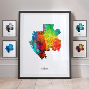 Gabon Map, Watercolour Painting Art Print Poster MX (10833)