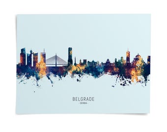 抽象画（版画）【ベオグラード Belgrade】 Belgrade Skyline Serbia, Poster Print Cityscape Art ZX (22712