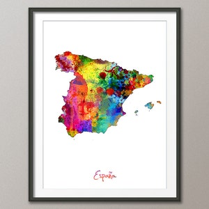 Carte aquarelle d'Espagne (España), Impression d'art (1406)