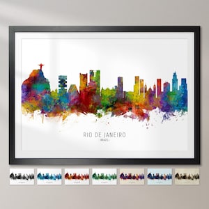 Ligne d'horizon de Rio de Janeiro, Brésil, affiche d'impression d'art peinture paysage urbain CX (6686)