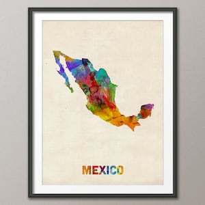 Mexiko Aquarell Landkarte, Kunstdruck (996)