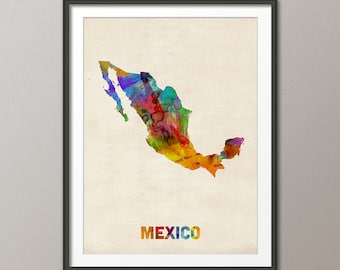 Mexico Watercolor Map, Art Print (996)