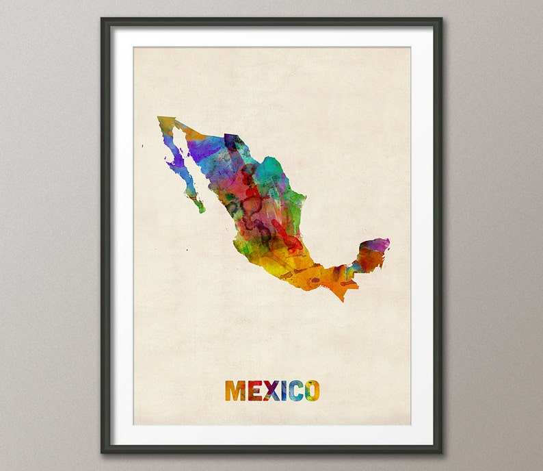 Mexico Watercolor Map, Art Print 996 image 1