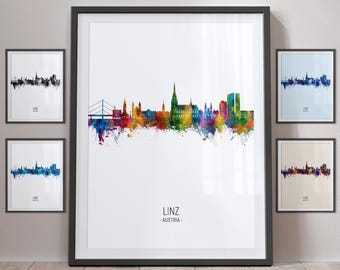 Pôster artístico com a paisagem urbana de Linz, Áustria - PX (23574)