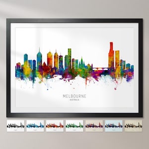 Melbourne Skyline Austrália, pintura de paisagem urbana, pôster de impressão artística CX (6512)
