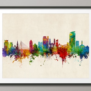 Swansea Skyline, Swansea Wales Cityscape Art Print Poster (4052)