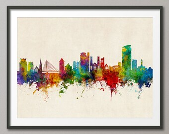 Swansea Skyline, Swansea Wales Cityscape Art Print Poster (4052)