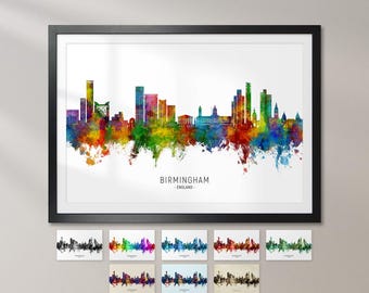 Birmingham Skyline England, Cityscape Art Print Poster KX (47073)