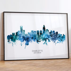 Charlotte Cityscape North Carolina, Skyline Wall Art Poster Print RX (20591)
