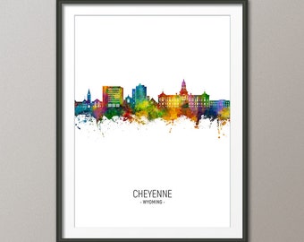 Cheyenne Skyline, Cheyenne Wyoming Cityscape Art Print Poster Portrait (26370)
