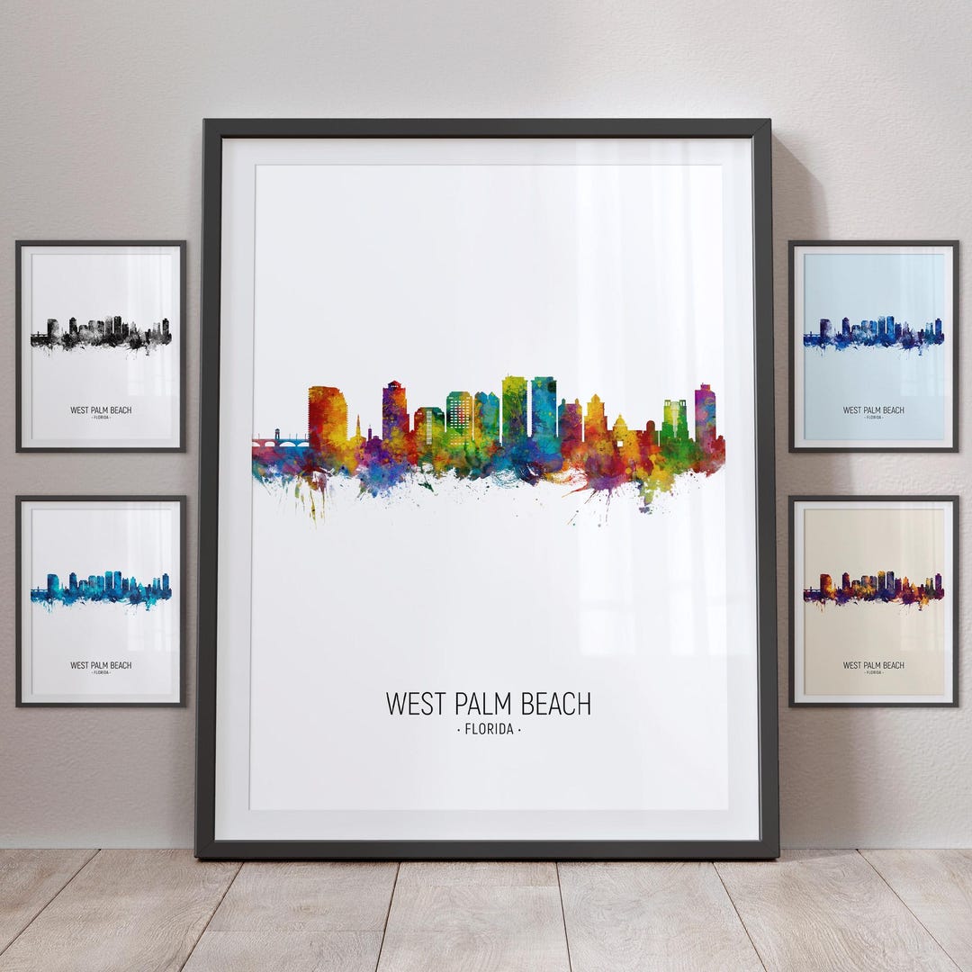 West Palm Beach Skyline, Florida Cityscape Art Print Poster Portrait ...