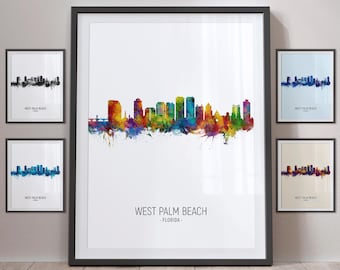 West Palm Beach Skyline, Floridas stadslandskap Konsttryck Poster Porträtt - PX (15564)