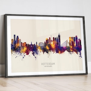 Rotterdam skyline Nederland, stadsgezicht schilderij kunstafdruk poster LX (28304)
