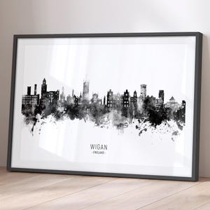 Wigan Skyline England, Cityscape Painting Art Print Poster BX (23968)