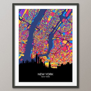 Carte des toits de la ville de New York, affiche imprimée paysage urbain (32252)