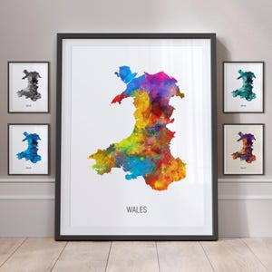 Carte du Pays de Galles, aquarelle, impression d'art, poster MX (10972)