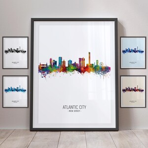 Atlantic City Skyline, Atlantic City New Jersey Cityscape Art Print Poster Portrait PX (24498)