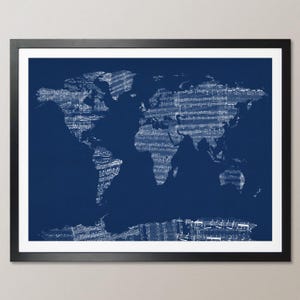 Carte du monde à partir de partitions anciennes, impression d'art QX (784)