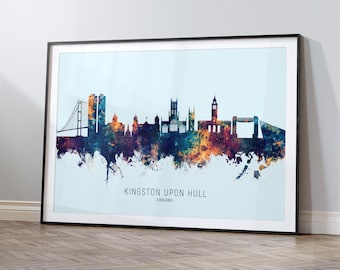 Kingston upon Hull Skyline England, Cityscape Art Print Poster HX (12091)