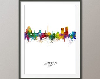 Damascus Skyline, Damascus Syria Cityscape Art Print Poster Portrait (15326)