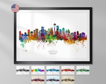 Seattle Skyline Washington, Cityscape Painting Art Print Poster - YX (6531)