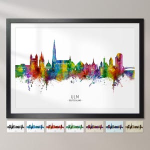 Skyline Ulm, Duitsland, stadsgezicht schilderij Art Print poster CX (23598)