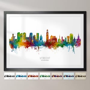 Utrecht Skyline Paesi Bassi, Cityscape Painting Stampa artistica Poster CX (8626)