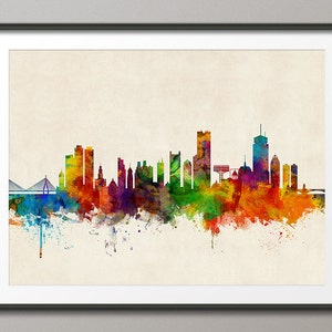 Boston Skyline, Boston Massachusetts Cityscape, Version 2, Art Print (2321)