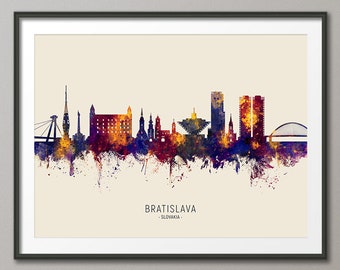 Bratislava Skyline Slovakia, Cityscape Painting Art Print Poster LS (15226)