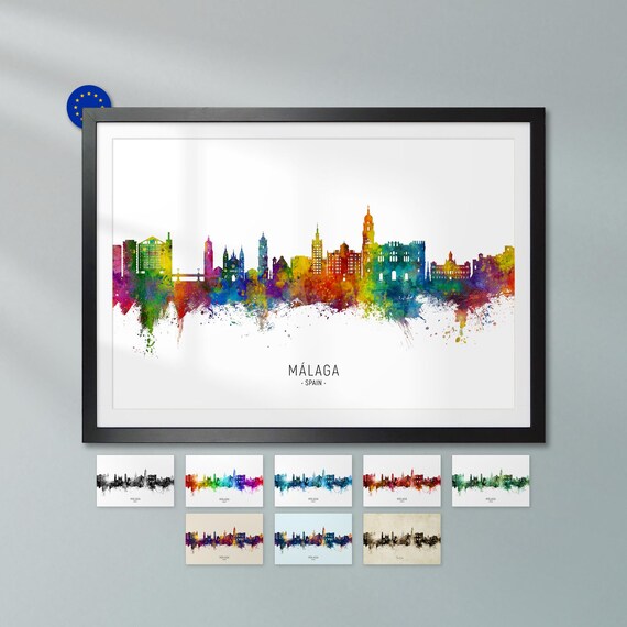 ベル Malaga Skyline Spain, Poster Print Cityscape Art ZX (21630) - Etsy