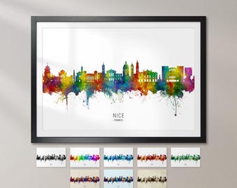 Nice Skyline France, Cityscape Art Print Poster KX (16826)