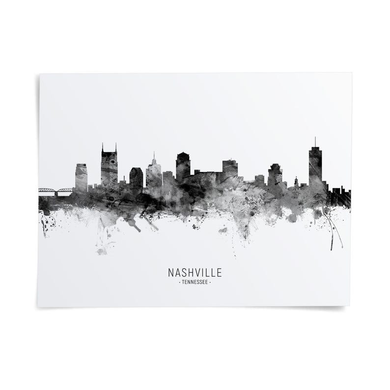 A black and white silhouette of the Nashville skyline, with the text "NASHVILLE - TENNESSEE" below it.