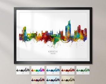 Karachi Skyline Pakistan, Cityscape Painting Art Print Poster CX (8813)