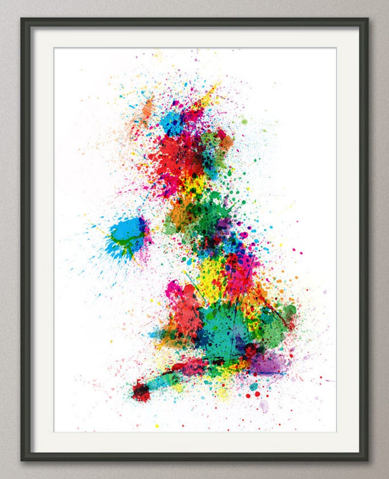 Great Britain UK Paint Splashes Map, Art Print 683 image 1